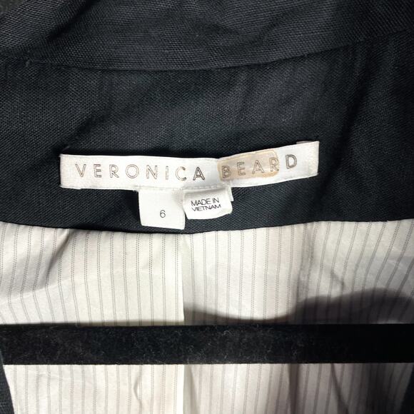 Veronica Beard Girard Cropped Blazer Black One Button Collared Linen Blend Sz 6 - Picture 9 of 13